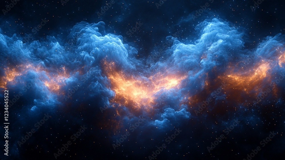 Stunning cosmic clouds illuminated by fiery orange light amidst a starry night sky Stunning cosmic clouds illuminated by fiery orange light amidst a starry night sky
