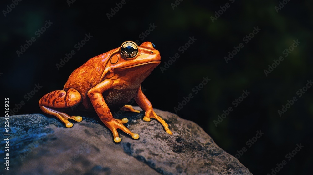 Vibrant Orange Frog Perched on a Rock in the Rainforest Vibrant Orange Frog Perched on a Rock in the Rainforest