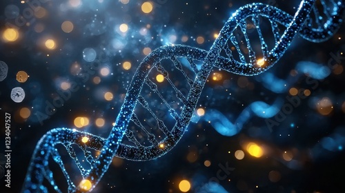 Illuminated DNA Helix: Genetic Code Abstract