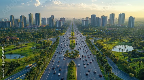Aerial View of Doral, Florida's Lush Highway and Skyscrapers