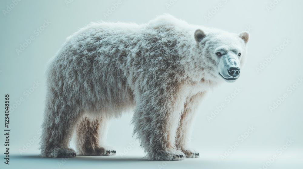 Obraz premium A majestic polar bear stands against a stark, minimalist background, embodying strength and resilience in a cold, isolated environment.