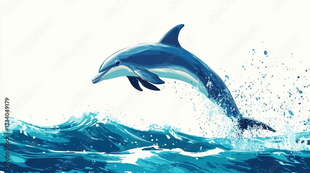 Obraz premium Vibrant Dolphin Leaping Out of Ocean Waves with Splashing Water