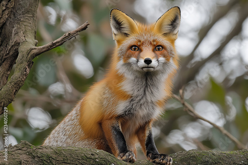 The cunning elegance of a fox in its natural habitat, using wildlife photography to highlight its fiery orange fur, sharp eyes, and sleek body.