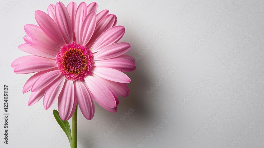 There is a pink flower that is sitting in a vase, plant background, copy space There is a pink flower that is sitting in a vase, plant background, copy space