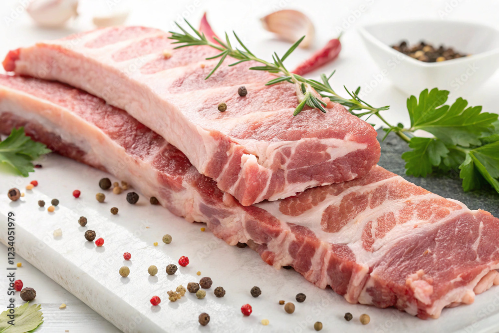 Large pieces of fresh pork on a white background Large pieces of fresh pork on a white background