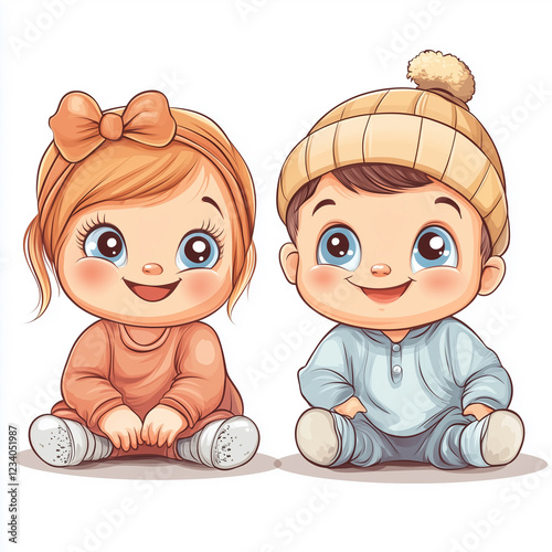 ector illustration of a baby boy and girl  ,