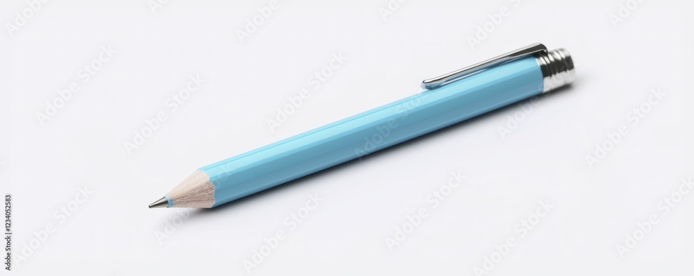 A sleek blue pencil rests on a light background, showcasing its simple design and practicality for writing or drawing. A sleek blue pencil rests on a light background, showcasing its simple design and practicality for writing or drawing.