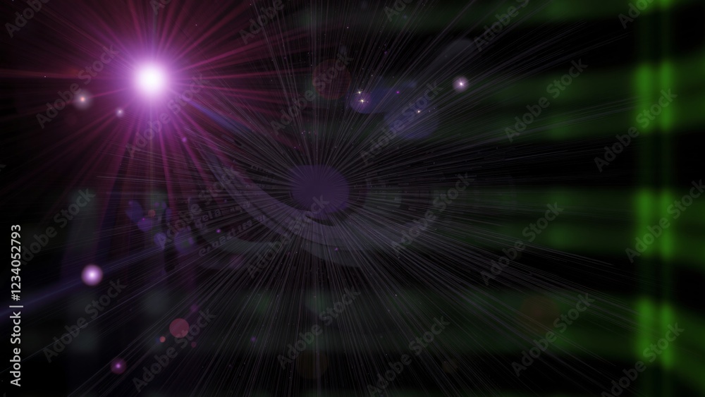 Abstract Cosmic Burst Glowing Nebula with Lens Flare and Green Lines Abstract Cosmic Burst Glowing Nebula with Lens Flare and Green Lines