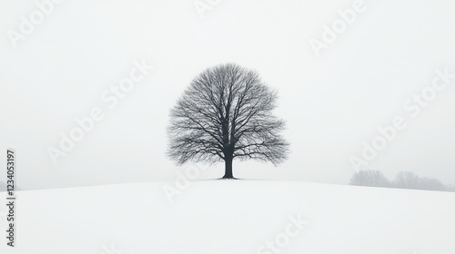 Lone tree winter landscape, snowy field, minimalist nature scene, website banner