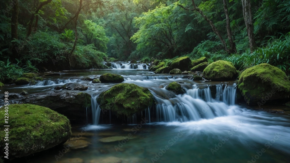 waterfall in the forest, nature landscape waterfall in the forest, nature landscape