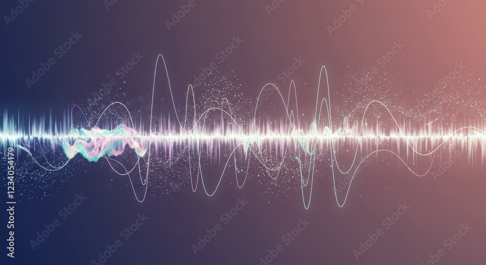 Obraz premium Abstract Sound Waveform Graphic with Light Particles on Gradient Background