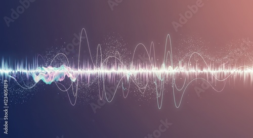 Abstract Sound Waveform Graphic with Light Particles on Gradient Background