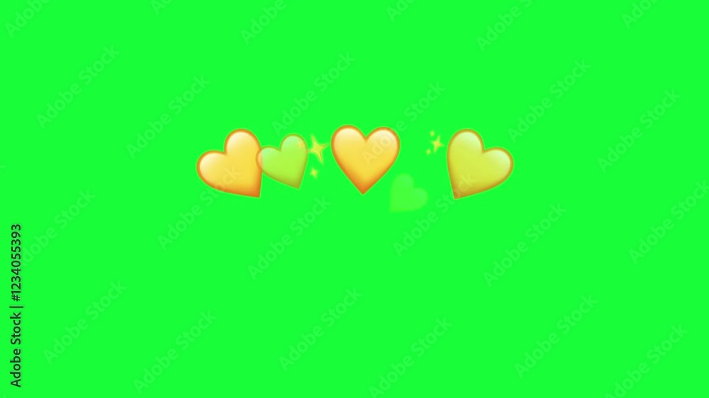 Hearts Icon social media Live streaming animated icon on transparent background. Yellow hearts with glitter. 4K resolution
