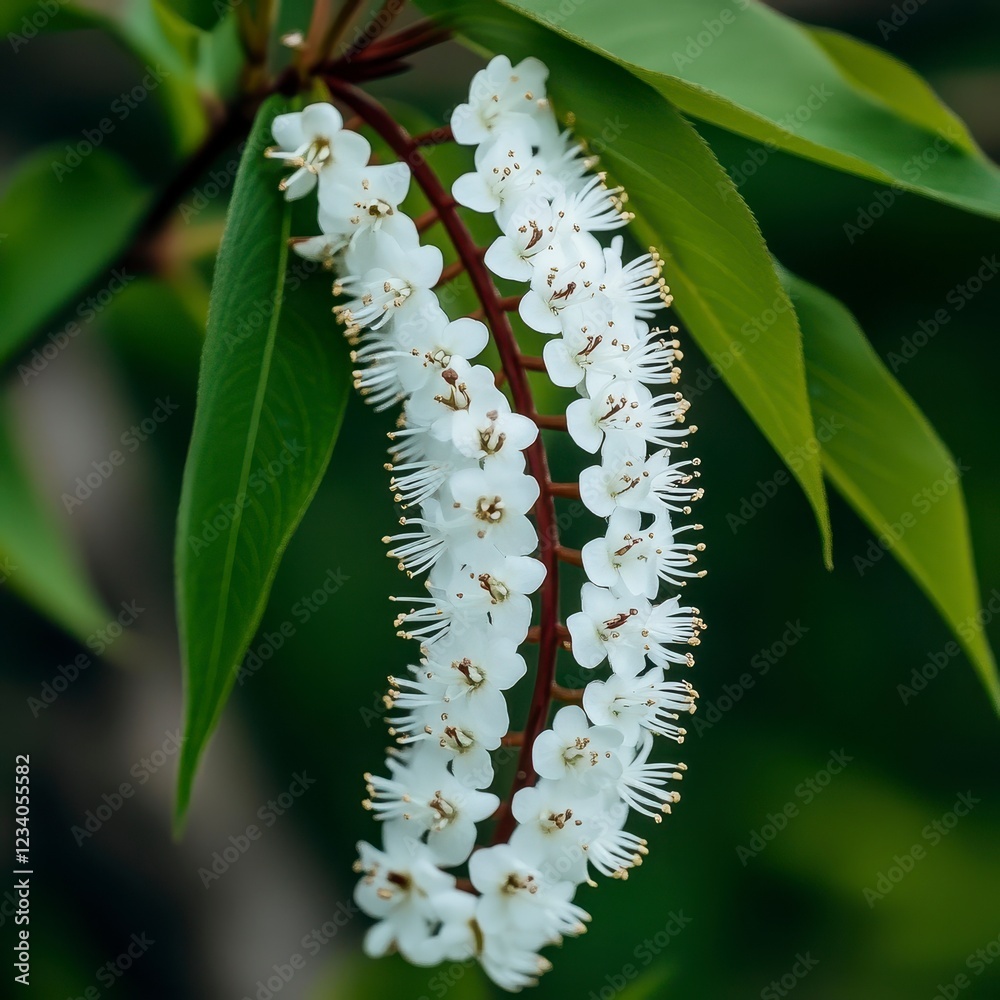 Fototapeta premium Elegant White Flower Blossoms with Green Leaves in Natural Setting