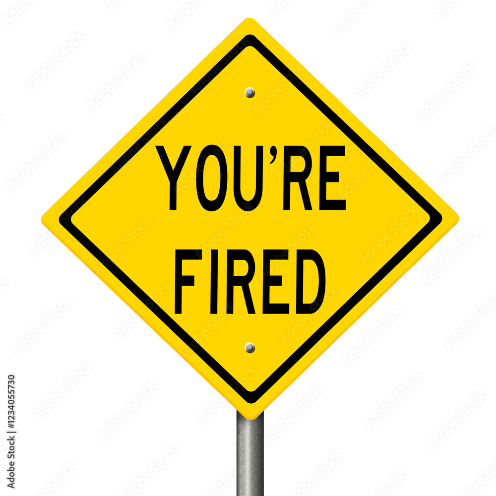 Yellow diamond highway sign YOU'RE FIRED Yellow diamond highway sign YOU'RE FIRED