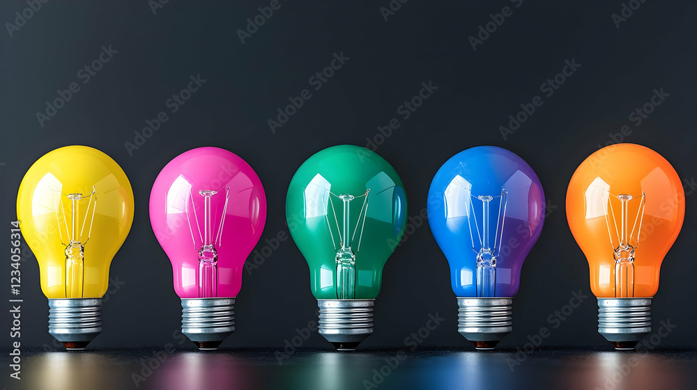 Colorful lightbulbs idea concept, dark background, innovation Colorful lightbulbs idea concept, dark background, innovation