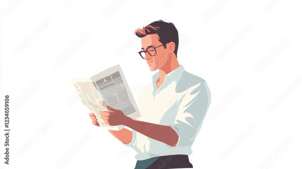 Young Man Reading Newspaper with Interest in Modern Lifestyle Young Man Reading Newspaper with Interest in Modern Lifestyle