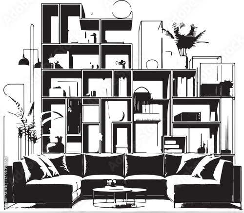 Black Modular Sectional Sofa Silhouette Vector, High Quality Illustration on White Background