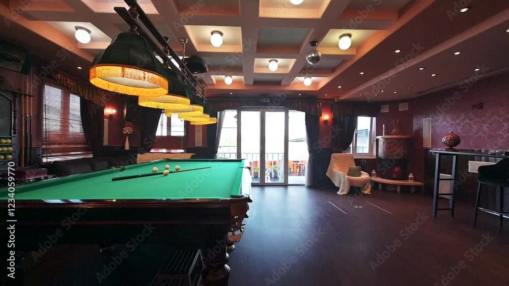 interior apartment room large wooden pool table billiard club