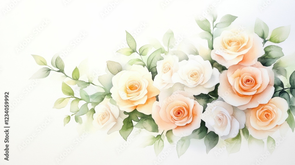 Elegant floral arrangement with pastel roses and greenery for wedding or anniversary design Elegant floral arrangement with pastel roses and greenery for wedding or anniversary design