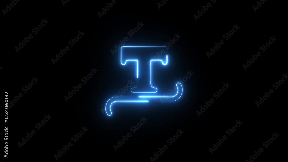 Glowing neon capital letter alphabet T animation. Purple and blue neon font letter 