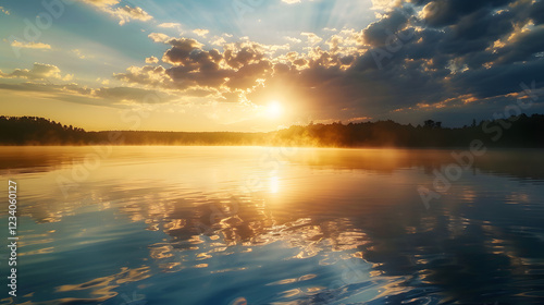 Beautiful Scene of Sunset Over the River