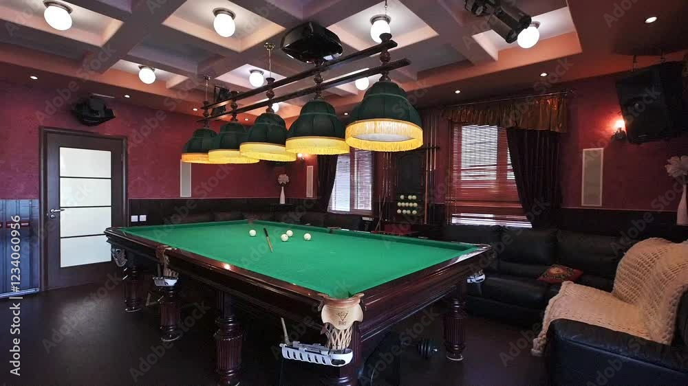 interior apartment room large wooden pool table billiard club