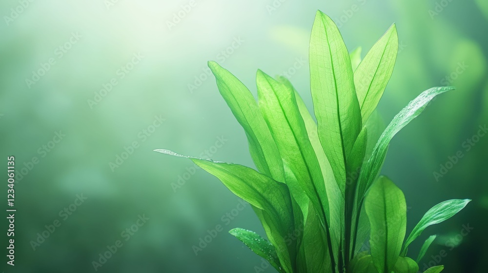 Vibrant fresh green leaves with dew on soft blurred background for nature design Vibrant fresh green leaves with dew on soft blurred background for nature design