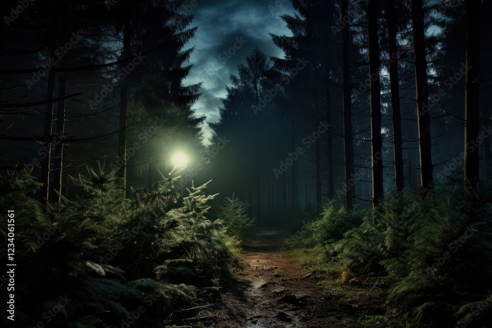 Fototapeta premium Forest light night outdoors.