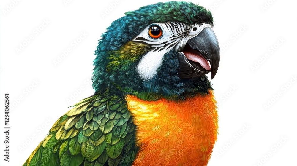 Fototapeta premium Vibrant Parrot Portrait with Colorful Feathers and Sharp Beak