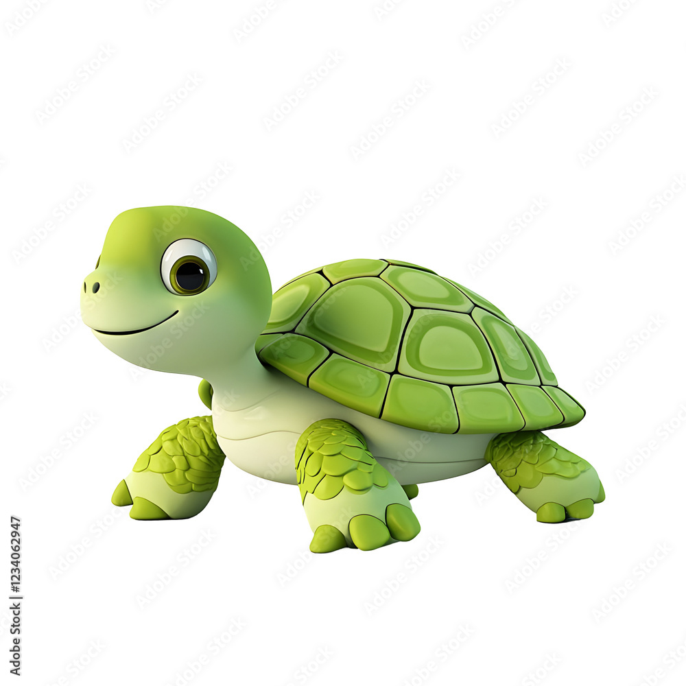 Fototapeta premium Playful green turtle character cartoon style vibrant colors whimsical environment front view child-friendly concept for seo impact