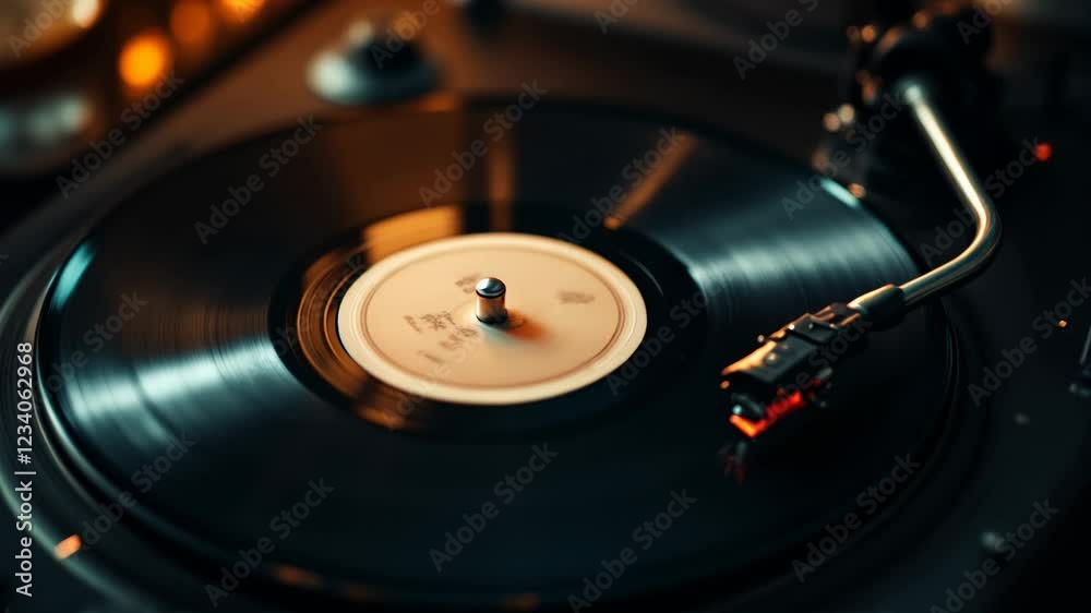 Captivating Close-Up of a Spinning Vinyl Record on a Turntable Creating Nostalgic Melodies Captivating Close-Up of a Spinning Vinyl Record on a Turntable Creating Nostalgic Melodies