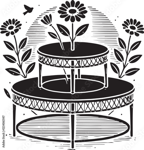 Black Nesting Coffee Tables Sofa Silhouette Vector, High Quality Illustration on White Background