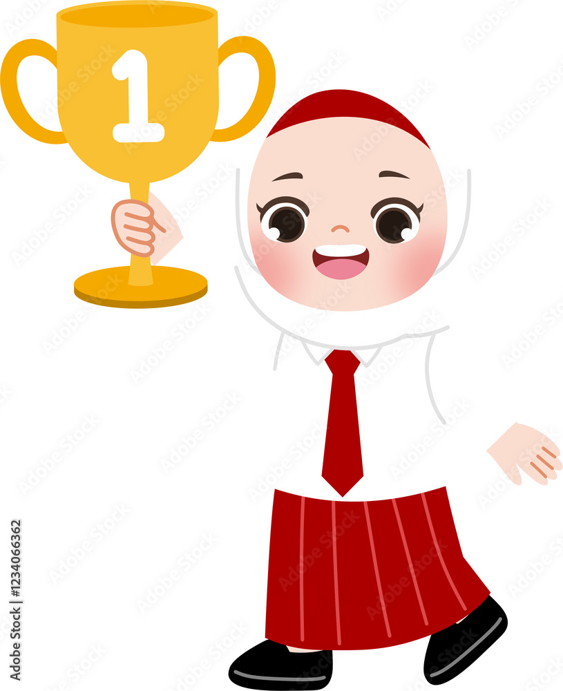 cute kid holding first place trophy