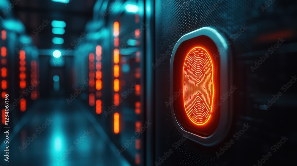 Obraz premium Advanced biometric fingerprint scanner in a modern data room