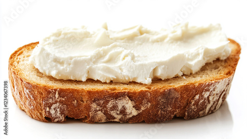 Top view of Slice of bread with cream cheese isolated on white background