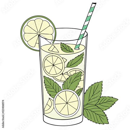 Classic Mojito Cocktail with Mint and Lemon. Perfect for: Summer, Beach Bars, Cocktail Parties, Nightlife Scenes