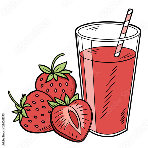 Red Berry Juice with Fresh Strawberries in Glass. Perfect for: Summer, Health Stores, Juice Bars, Fitness Menus