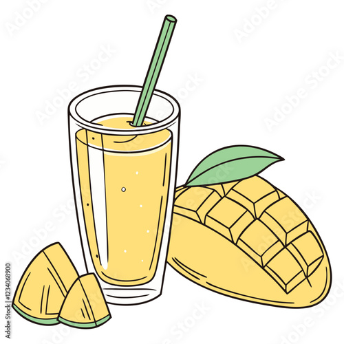Refreshing Mango Smoothie with Yellow Slush in Glass. Perfect for: Summer, Tropical vacations, Juice bars, Healthy lifestyle promotions