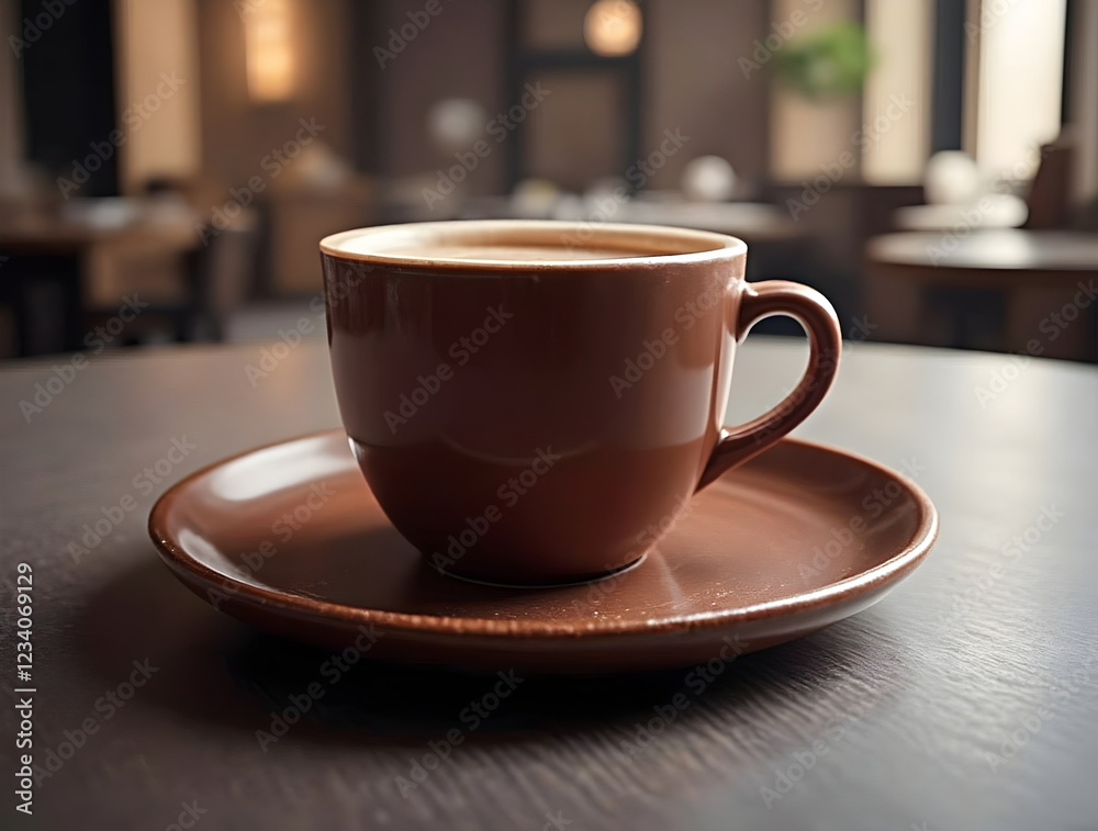 cup of coffee on a saucer standing on a wooden table cup of coffee on a saucer standing on a wooden table