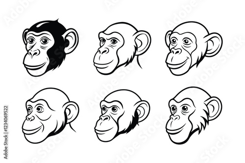 Chimpanzee (Pan troglodytes) animal design, labeled line art vector art illustration. photo