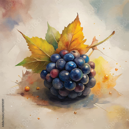 A refined watercolor painting of Blackberries with delicate shading and texture details