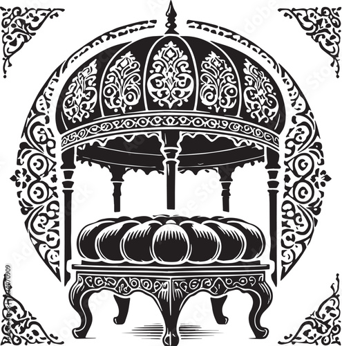 Black Ottoman Silhouette Vector, High Quality Illustration on White Background