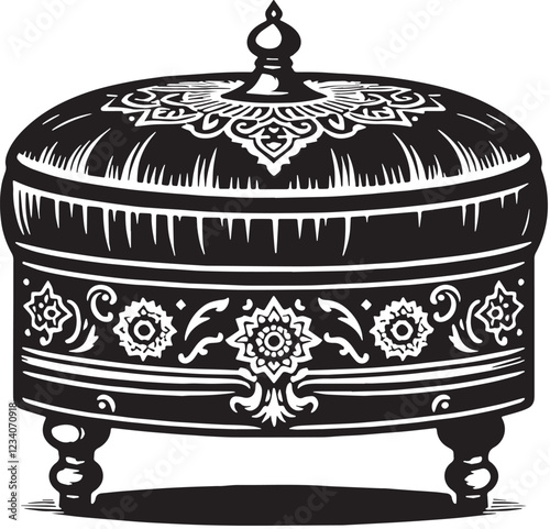 Black Ottoman Silhouette Vector, High Quality Illustration on White Background