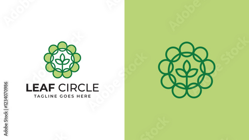 Circle tree logo icon template design. Abstract round garden plant natural line symbol.