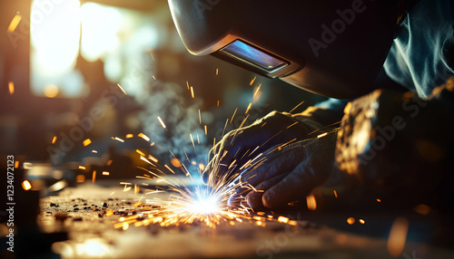 Welder Working with Sparks and Metal Industrial Photography