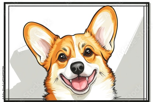 Happy corgi portrait, white background, pet illustration, for greeting cards photo