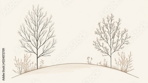 Wallpaper Mural Artistic illustration of bare trees on a gentle hill with subtle foliage in a serene landscape Torontodigital.ca