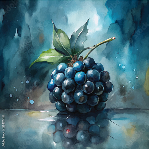 A vibrant watercolor depiction of Blackberries with rich purple and black hues