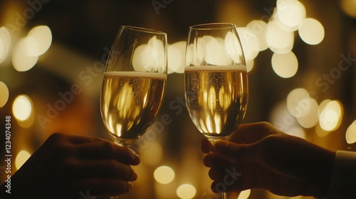 Two champagne glasses clinking in a toast, celebrating joy and connection.